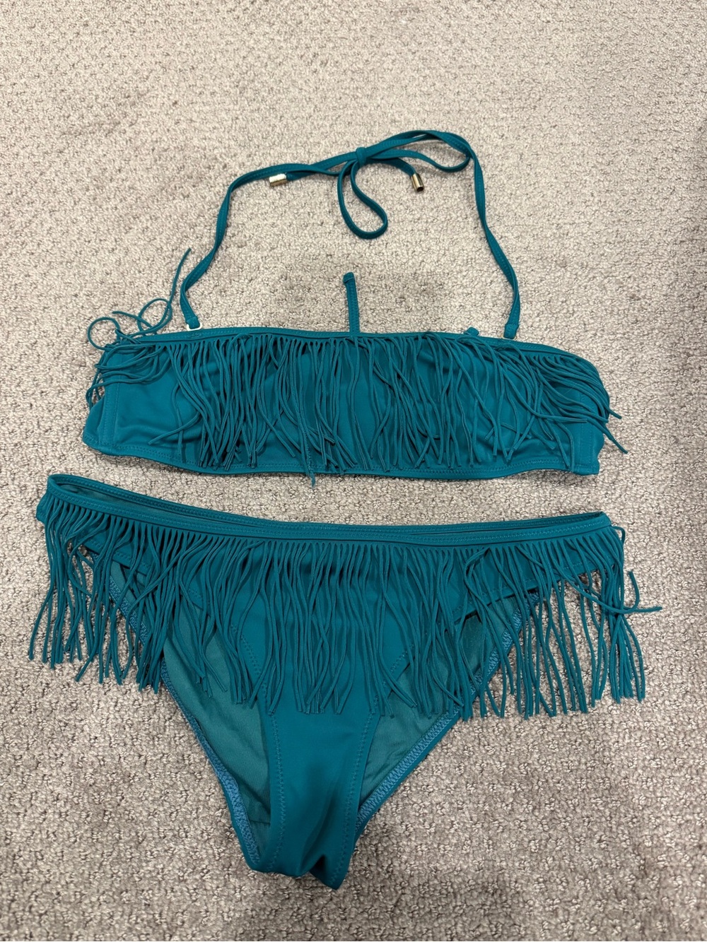 Topshop Teal Fringe Bikini Set